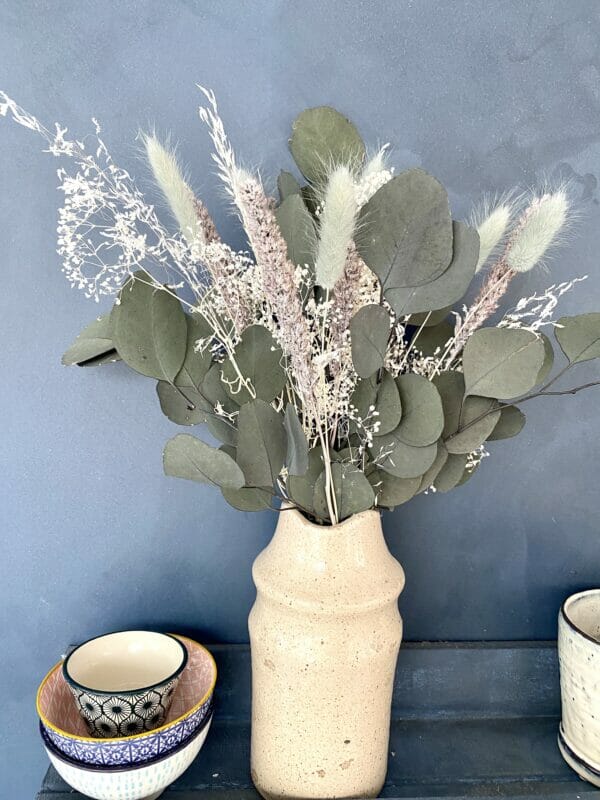 Evighedsbuket, Tørrede blomster, Grøn Eucalyptus og blå/grå toner