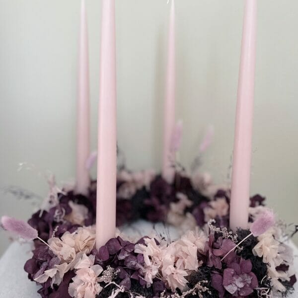 Adventskrans m Hortensia, 30 cm, Gammel rosa og bordeaux lilla