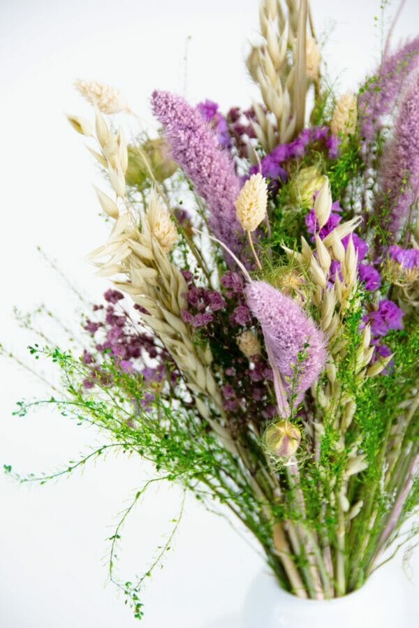 Evighedsbuket, Tørrede blomster, lilla og grønne nuancer