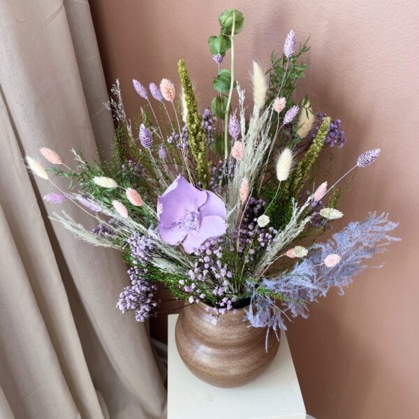 Evighedsbuket, Tørrede blomster, grønne og lilla nuancer