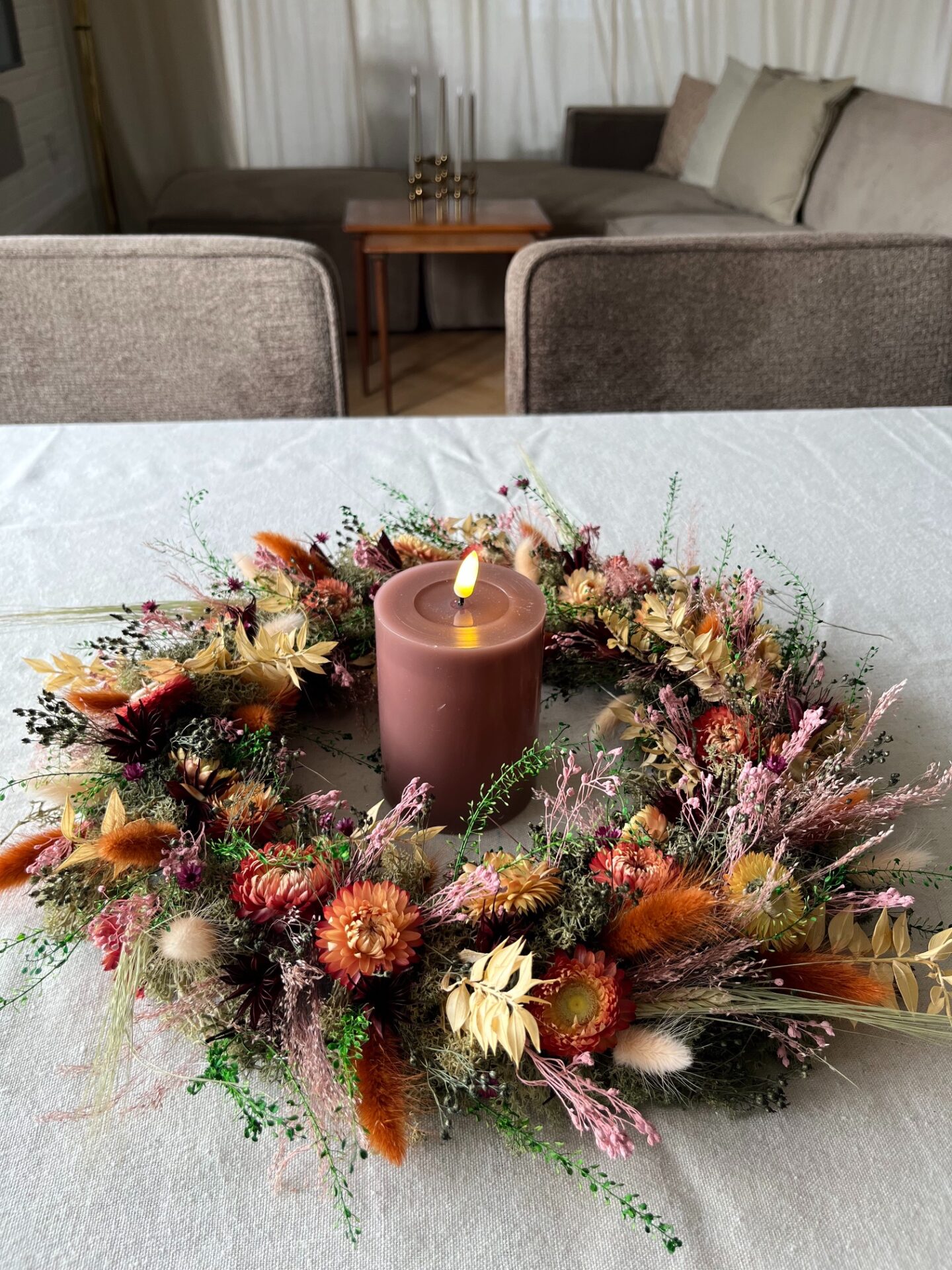 Evighedskrans, Tørrede Blomster, 30 cm, varme farver - Billede 2