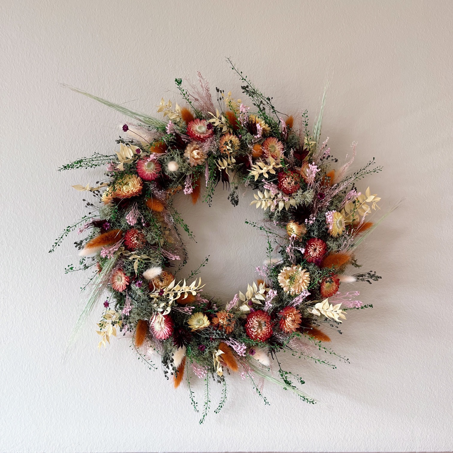 Evighedskrans, Tørrede Blomster, 30 cm, varme farver